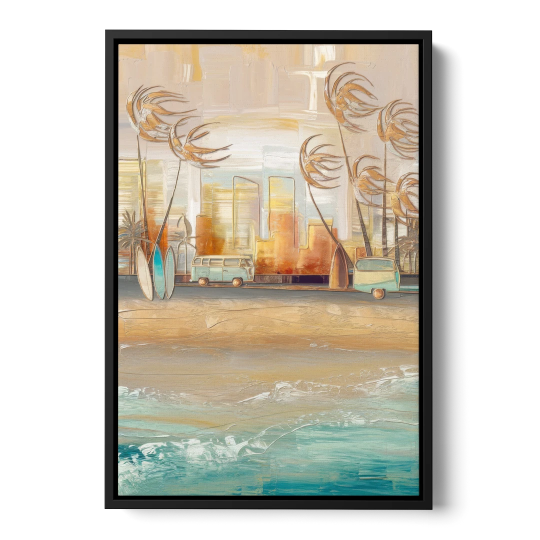 San Diego Pacific Beach Vibes Surf - Black Framed Canvas Wall Art - Front