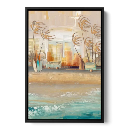 San Diego Pacific Beach Vibes Surf - Black Framed Canvas Wall Art - Front