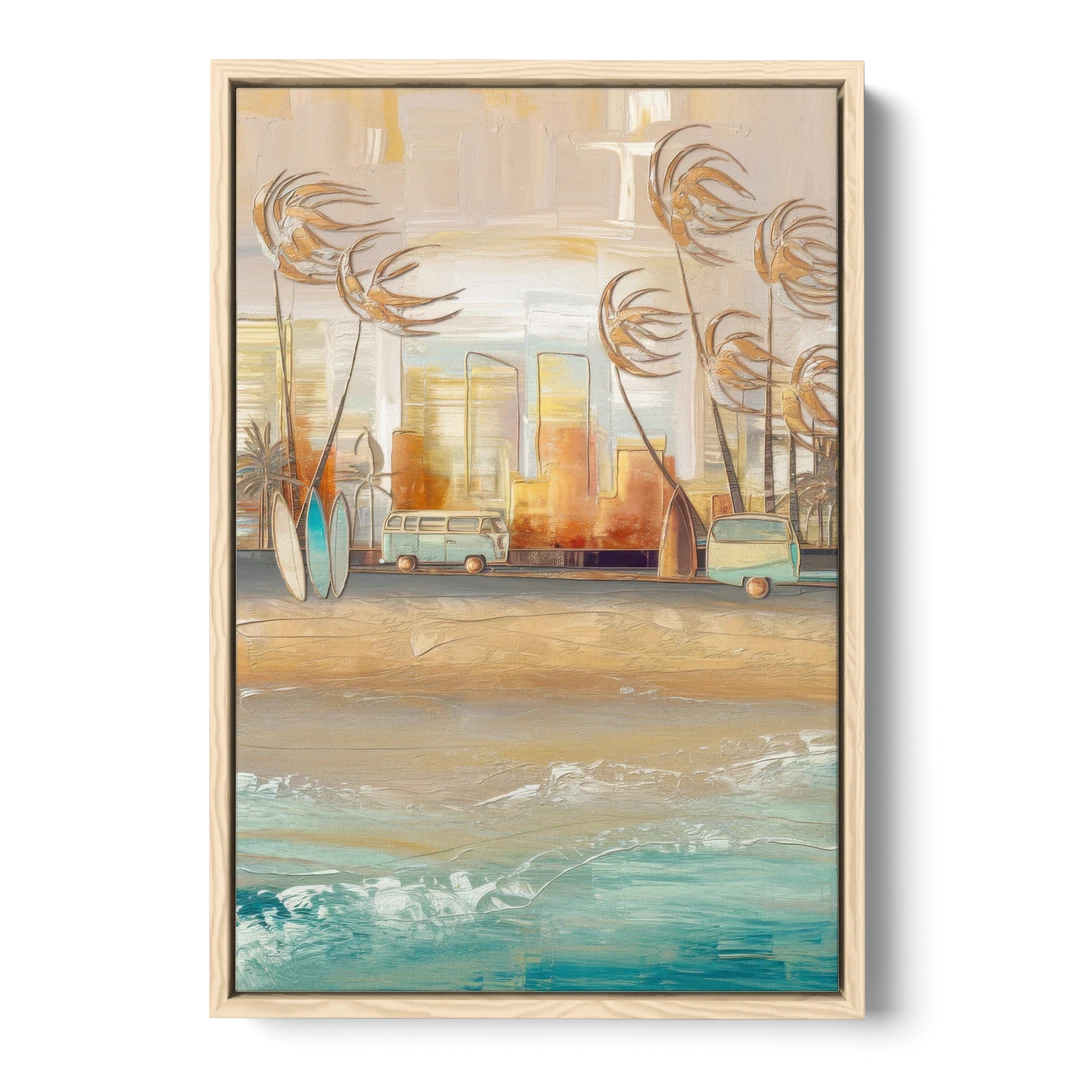 San Diego Pacific Beach Vibes Surf - Oak Framed Canvas Wall Art - Front