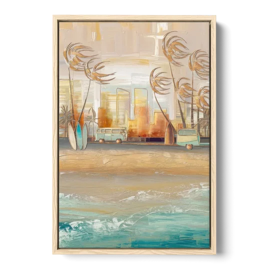 San Diego Pacific Beach Vibes Surf - Oak Framed Canvas Wall Art - Front