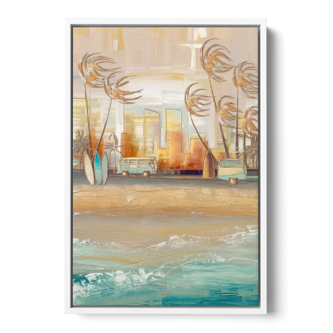San Diego Pacific Beach Vibes Surf - White Framed Canvas Wall Art - Front