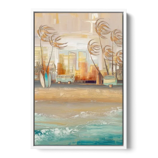 San Diego Pacific Beach Vibes Surf - White Framed Canvas Wall Art - Front