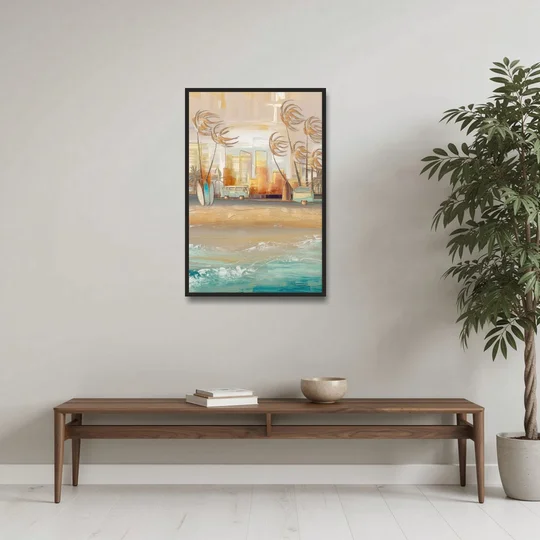 San Diego Pacific Beach Vibes Surf - Black Framed Canvas Wall Art - Coffee Table - 24x36