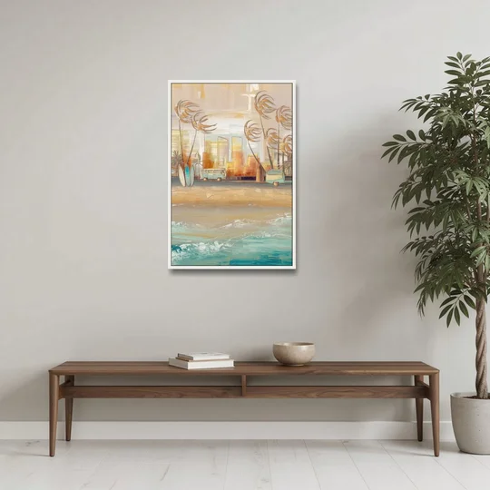 San Diego Pacific Beach Vibes Surf - White Framed Canvas Wall Art - Coffee Table - 24x36