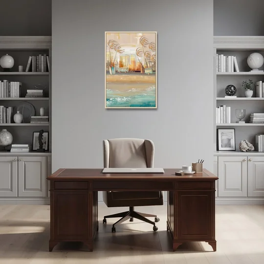 San Diego Pacific Beach Vibes Surf - Oak Framed Canvas Wall Art - Office - 24x36
