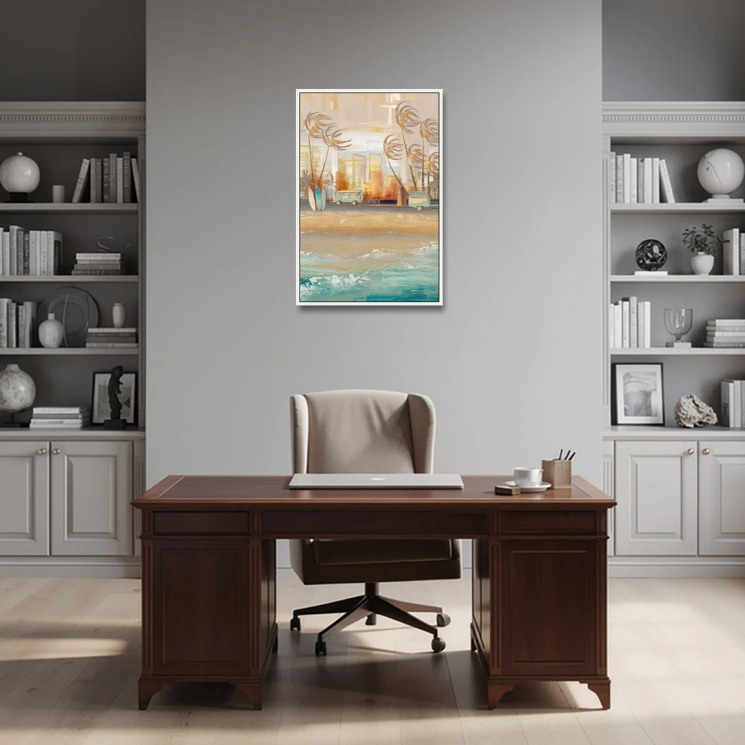 San Diego Pacific Beach Vibes Surf - White Framed Canvas Wall Art - Office - 24x36