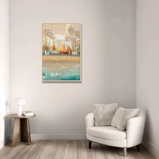 San Diego Pacific Beach Vibes Surf - Oak Framed Canvas Wall Art - Sofa - 24x36