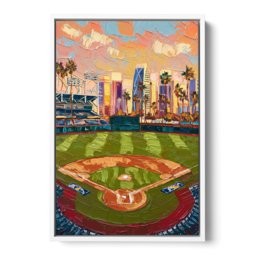 San Diego Padres Stadium - White Framed Canvas Wall Art - Front