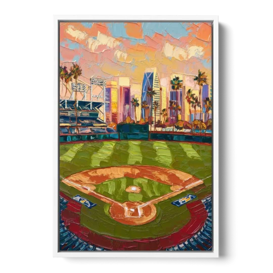 San Diego Padres Stadium - White Framed Canvas Wall Art - Front