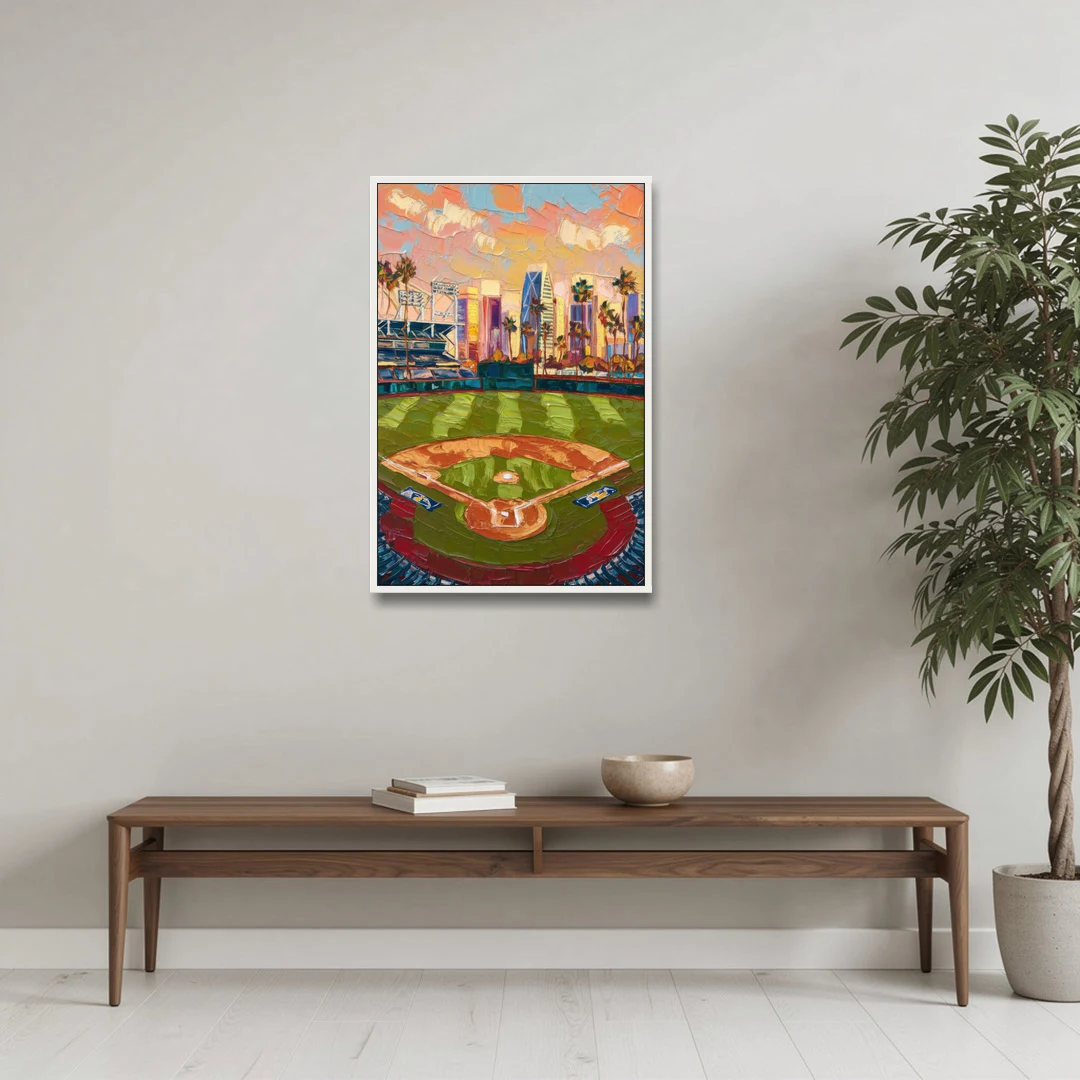 San Diego Padres Stadium - White Framed Canvas Wall Art - Coffee Table - 24x36