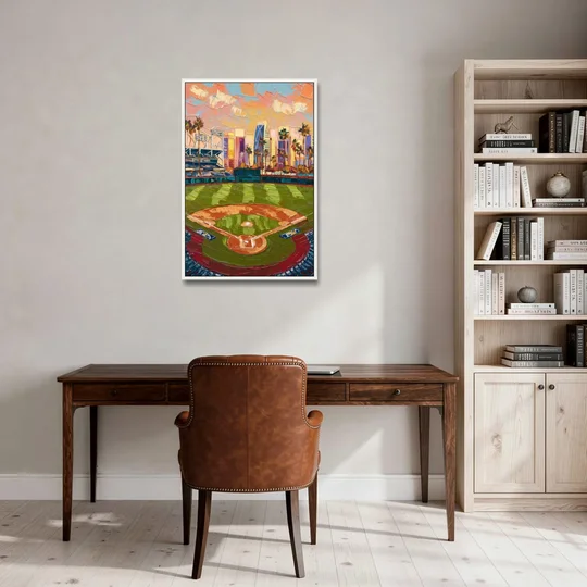 San Diego Padres Stadium - White Framed Canvas Wall Art - Office - 24x36