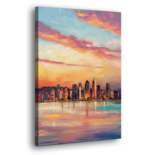 San Diego Skyline Sunset - Canvas Wall Art - Side