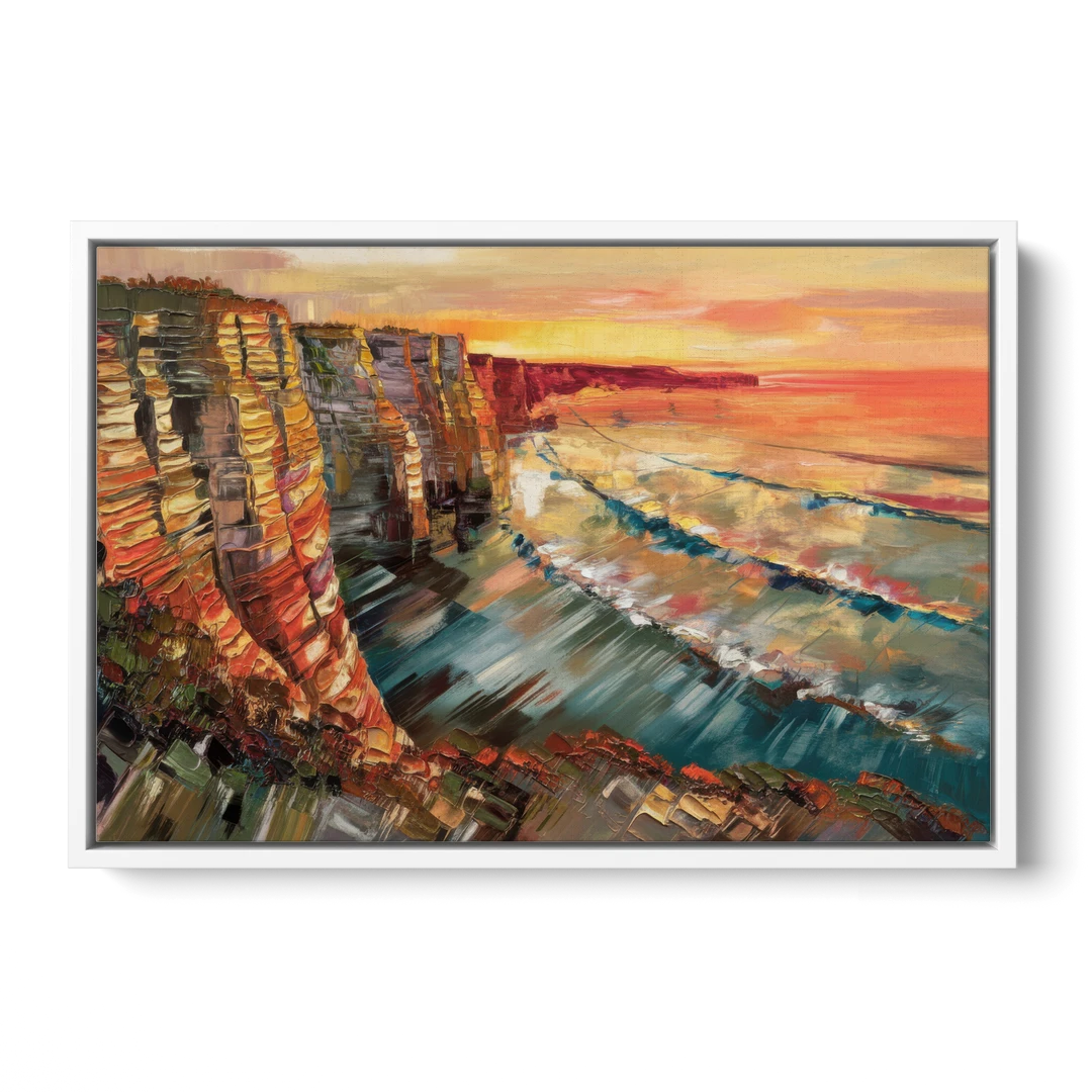 San Diego Sunset Cliffs - White Framed Canvas Wall Art - Front