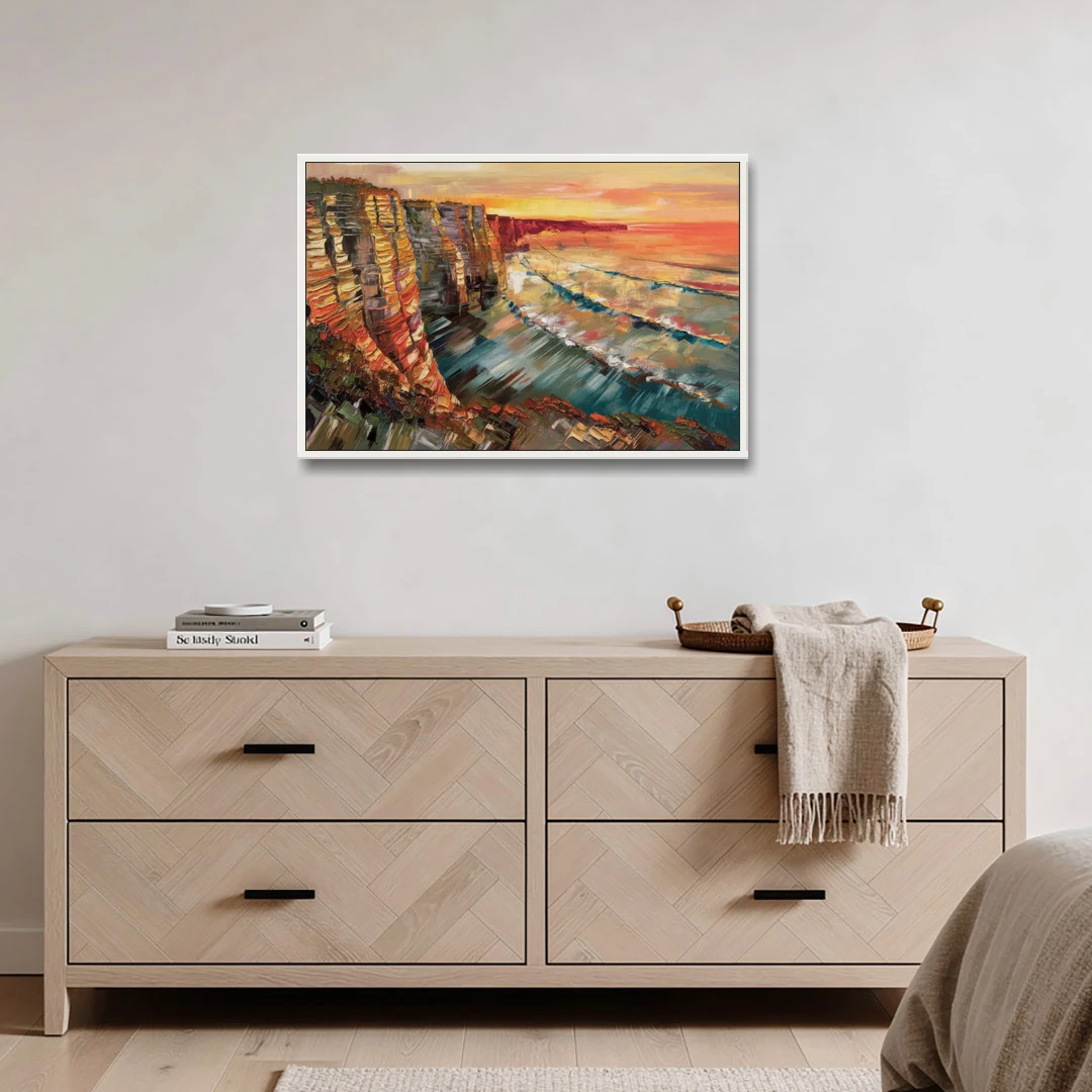San Diego Sunset Cliffs - White Framed Canvas Wall Art - Coffee Table - 36x24