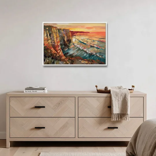 San Diego Sunset Cliffs - White Framed Canvas Wall Art - Coffee Table - 36x24