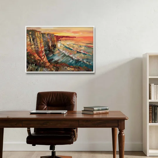 San Diego Sunset Cliffs - White Framed Canvas Wall Art - Office - 36x24