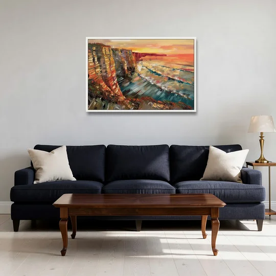 San Diego Sunset Cliffs - White Framed Canvas Wall Art - Sofa - 36x24