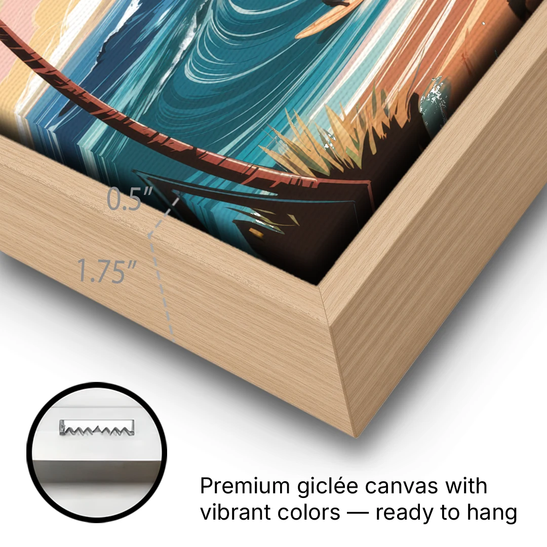 San Diego Surf Culture - Oak Framed Canvas Wall Art - Gallery Wrap Corner