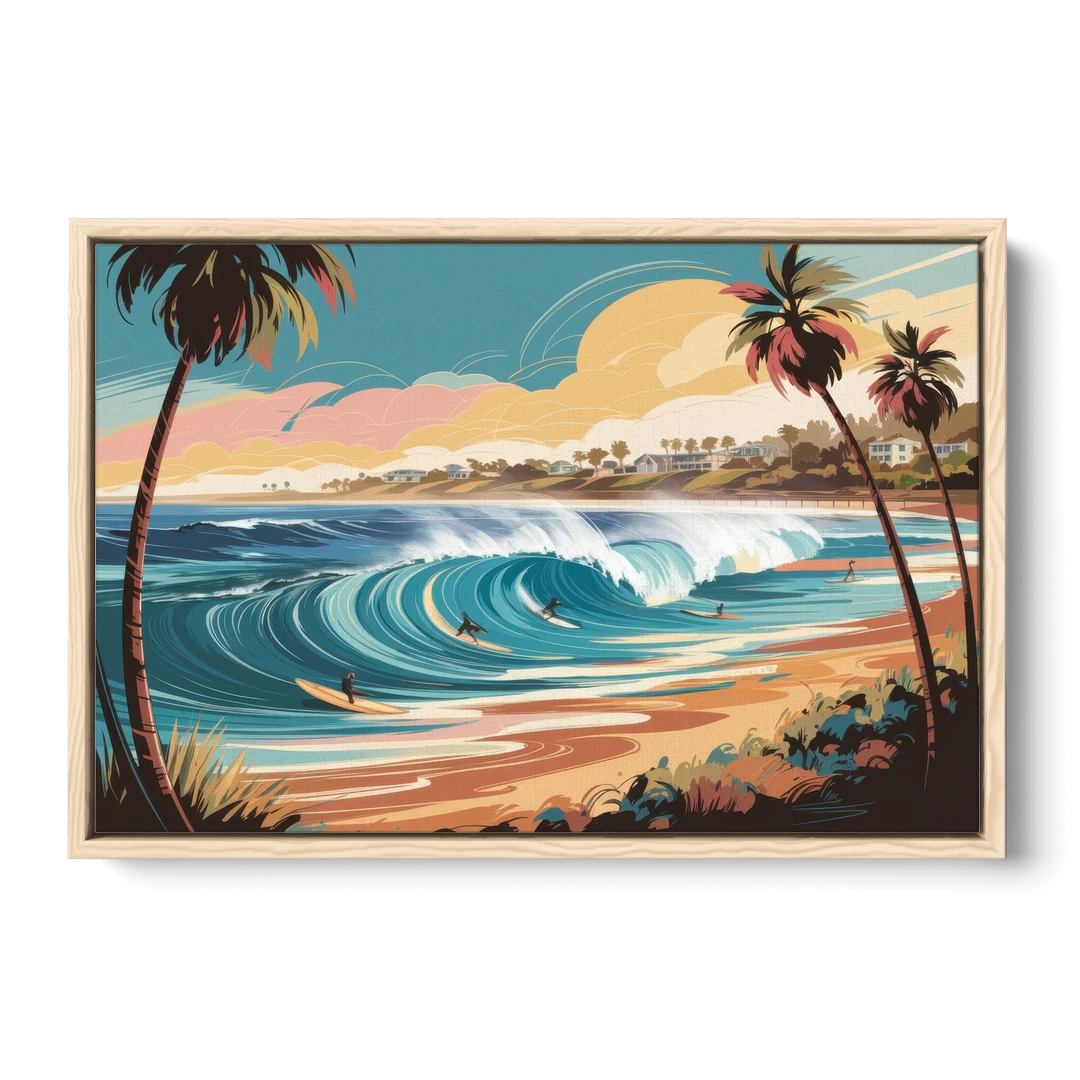 San Diego Surf Culture - Oak Framed Canvas Wall Art - Front