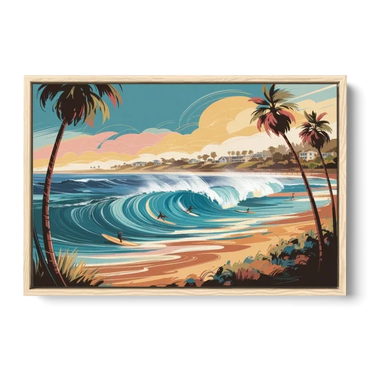 San Diego Surf Culture - Oak Framed Canvas Wall Art - Front
