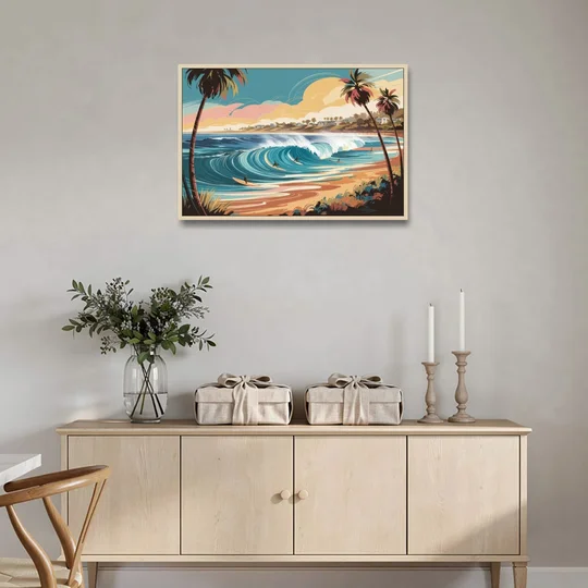 San Diego Surf Culture - Oak Framed Canvas Wall Art - Coffee Table - 36x24