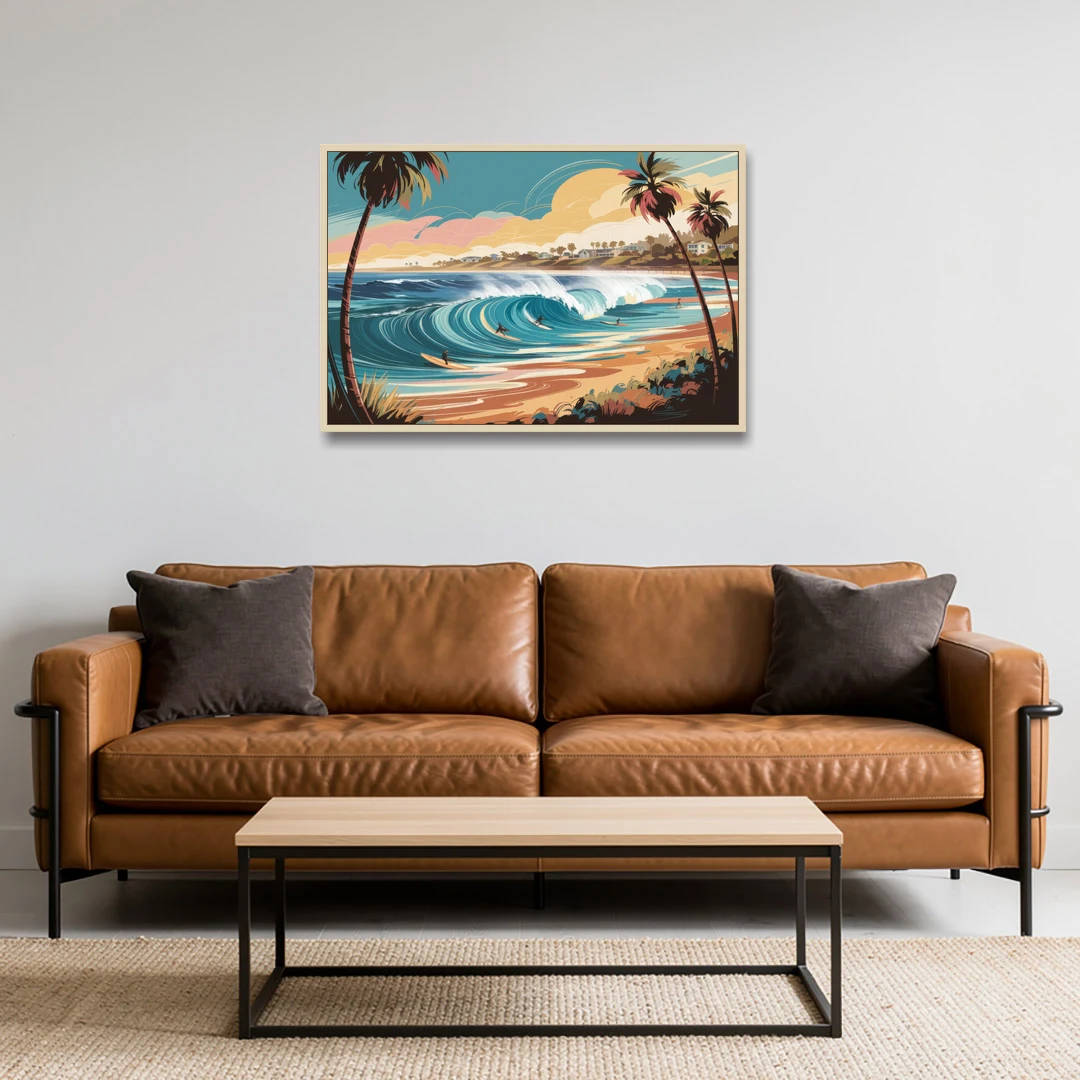 San Diego Surf Culture - Oak Framed Canvas Wall Art - Sofa - 36x24