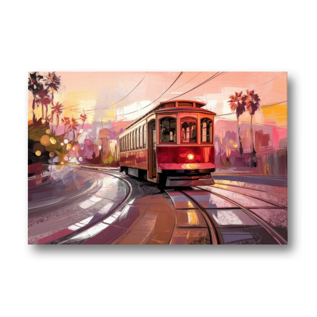 San Diego Trolley At Sunset - Canvas Wall Art - Front