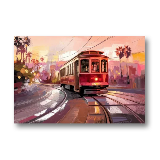 San Diego Trolley At Sunset - Canvas Wall Art - Front