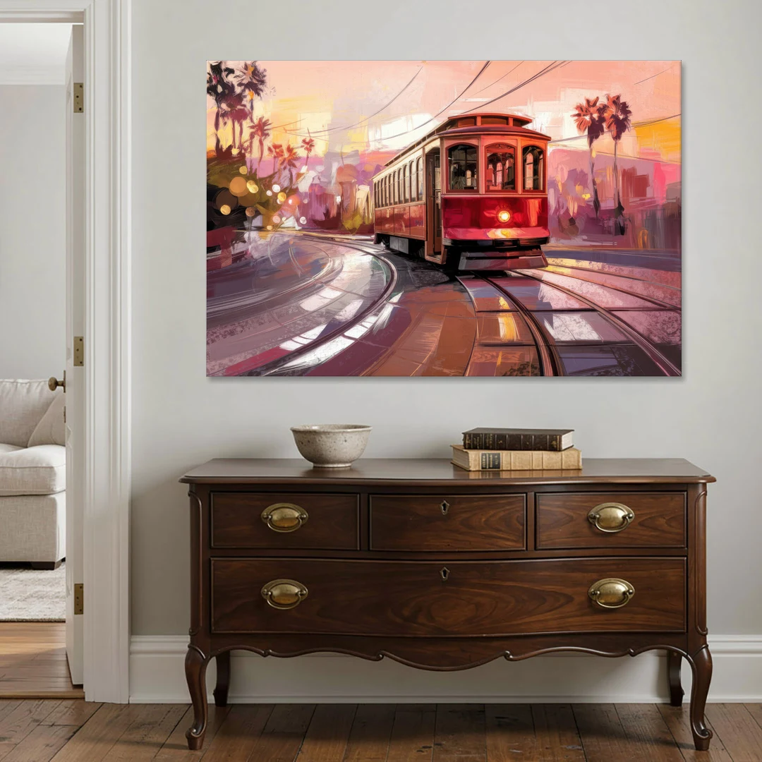 San Diego Trolley At Sunset - Canvas Wall Art - Coffee Table - 60x40