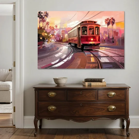 San Diego Trolley At Sunset - Canvas Wall Art - Coffee Table - 60x40