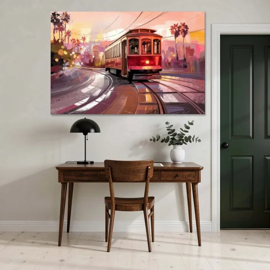San Diego Trolley At Sunset - Canvas Wall Art - Office - 60x40