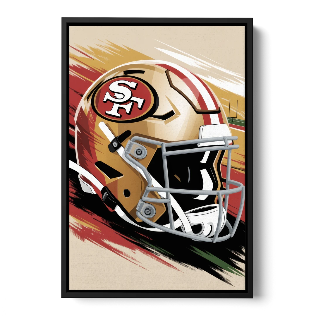 San Francisco 49ers Abstract Impressionistic Wall Art - Black Framed Canvas Wall Art - Front