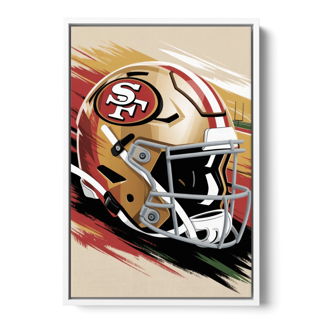 San Francisco 49ers Abstract Impressionistic Wall Art - White Framed Canvas Wall Art - Front