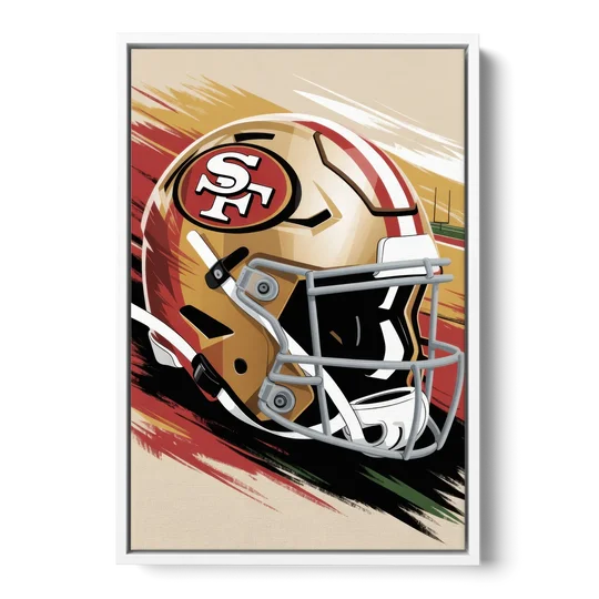 San Francisco 49ers Abstract Impressionistic Wall Art - White Framed Canvas Wall Art - Front