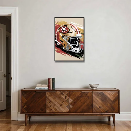San Francisco 49ers Abstract Impressionistic Wall Art - Black Framed Canvas Wall Art - Coffee Table - 24x36
