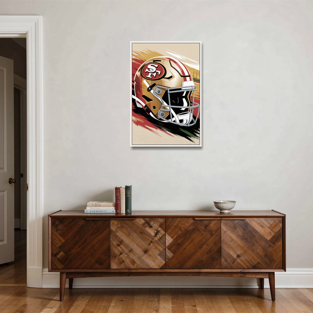 San Francisco 49ers Abstract Impressionistic Wall Art - White Framed Canvas Wall Art - Coffee Table - 24x36