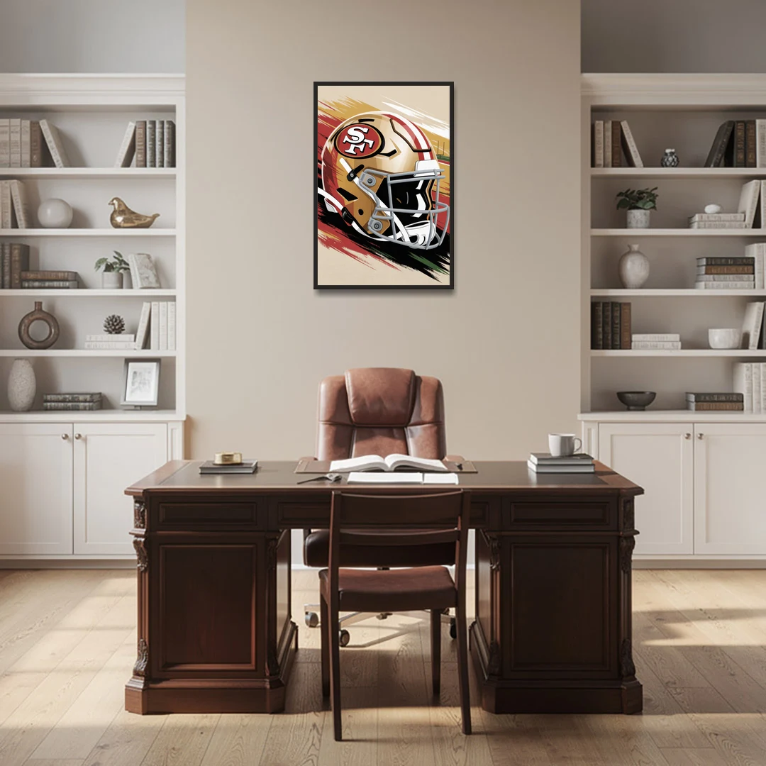 San Francisco 49ers Abstract Impressionistic Wall Art - Black Framed Canvas Wall Art - Office - 24x36