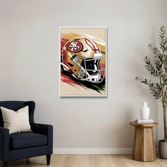 San Francisco 49ers Abstract Impressionistic Wall Art - White Framed Canvas Wall Art - Sofa - 24x36