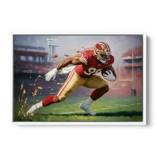 San Francisco 49ers Dynamic Impressionistic Action Art - White Framed Canvas Wall Art - Front