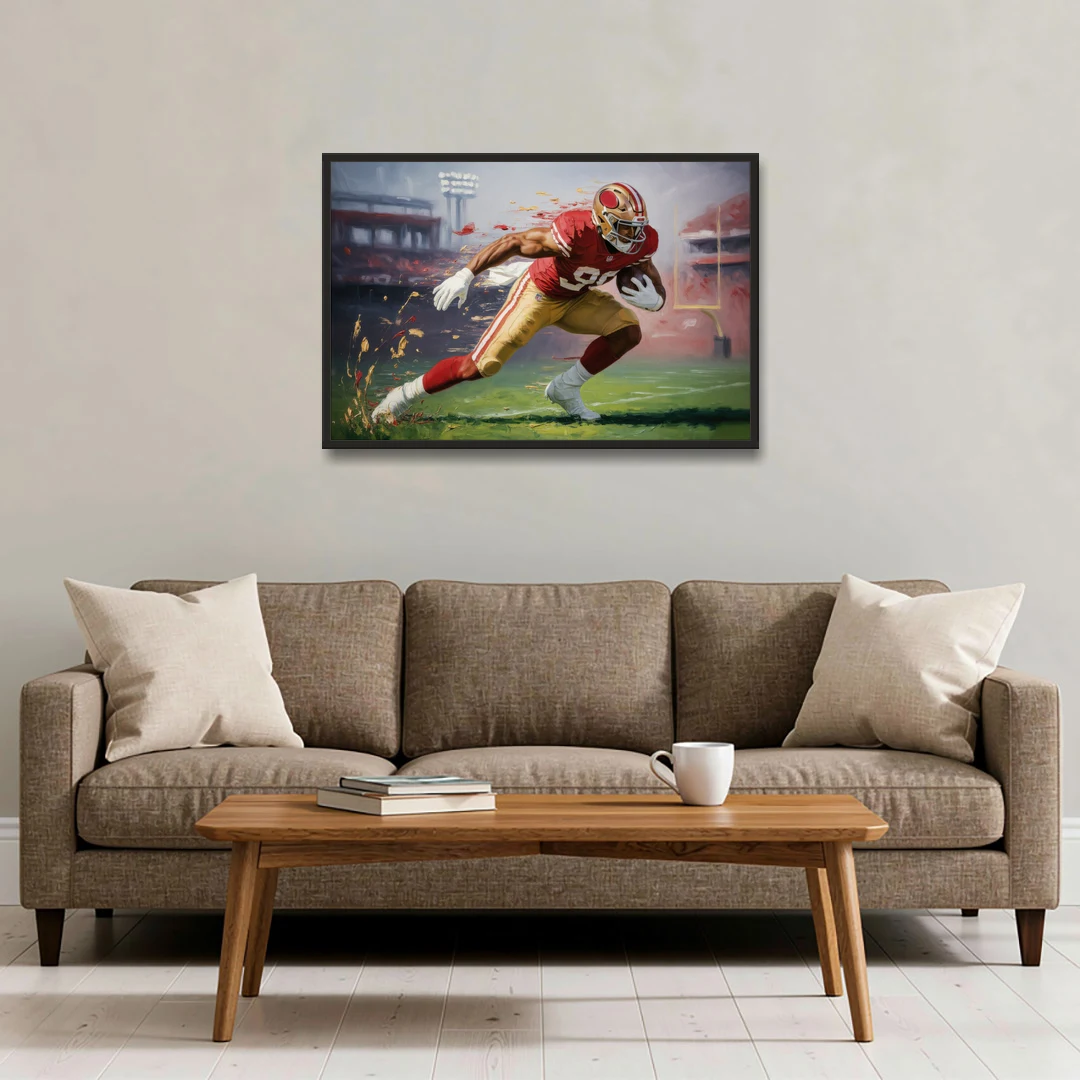San Francisco 49ers Dynamic Impressionistic Action Art - Black Framed Canvas Wall Art - Sofa - 36x24