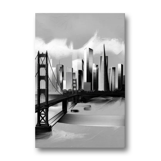 San Francisco Black and White Skyline - Canvas Wall Art - Front
