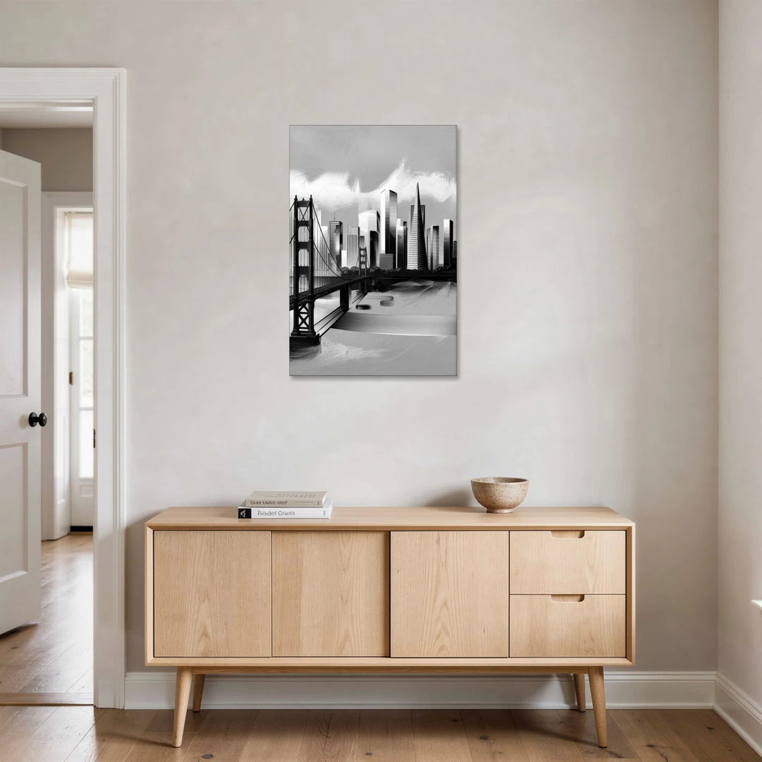 San Francisco Black and White Skyline - Canvas Wall Art - Coffee Table - 24x36