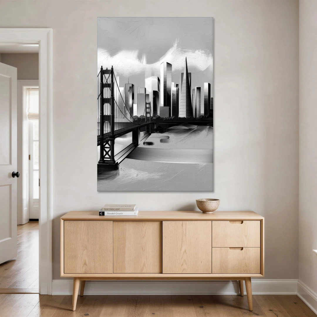 San Francisco Black and White Skyline - Canvas Wall Art - Coffee Table - 40x60