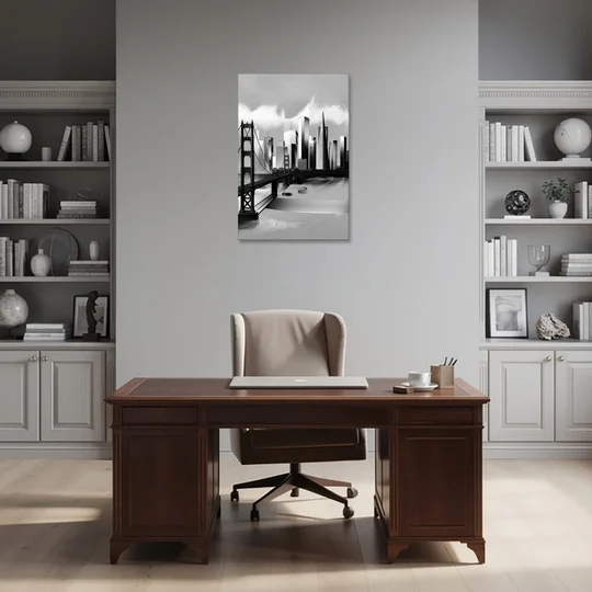 San Francisco Black and White Skyline - Canvas Wall Art - Office - 24x36