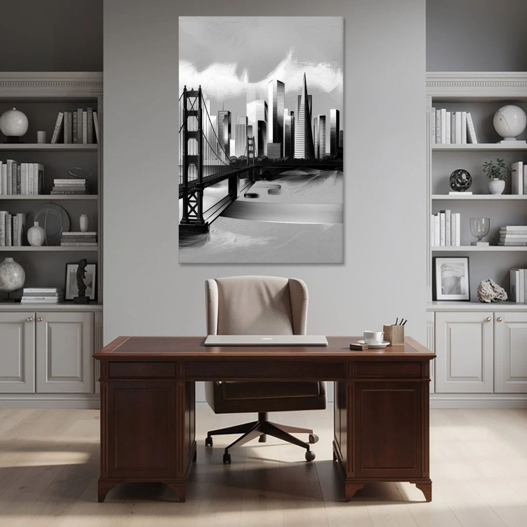 San Francisco Black and White Skyline - Canvas Wall Art - Office - 40x60