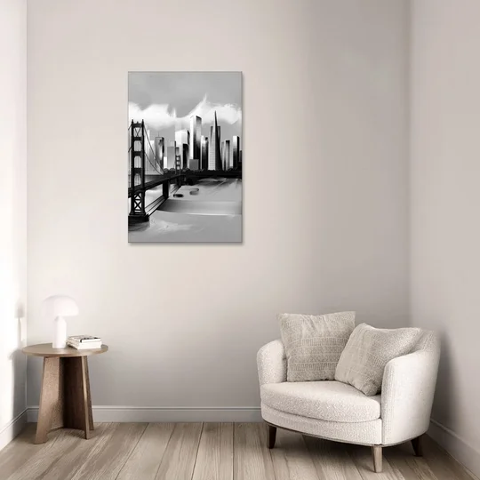 San Francisco Black and White Skyline - Canvas Wall Art - Sofa - 24x36