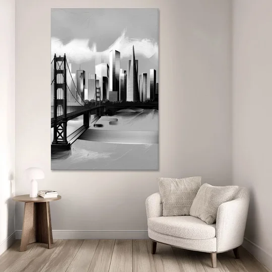 San Francisco Black and White Skyline - Canvas Wall Art - Sofa - 40x60