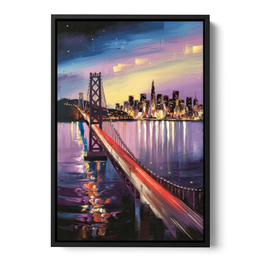 San Francisco City and Bay - Black Framed Canvas Wall Art - Front