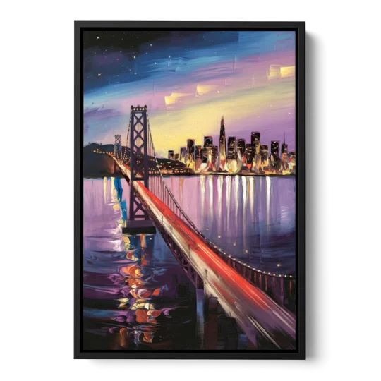 San Francisco City and Bay - Black Framed Canvas Wall Art - Front