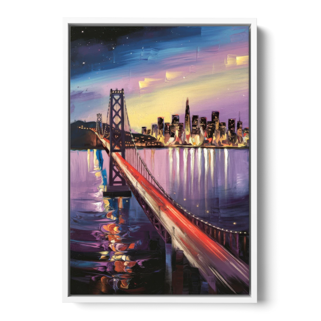 San Francisco City and Bay - White Framed Canvas Wall Art - Front
